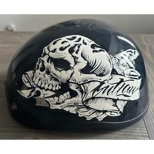 Outlaw Black Helmet T-70 Motorcycle Skull Cap Helmet Size L